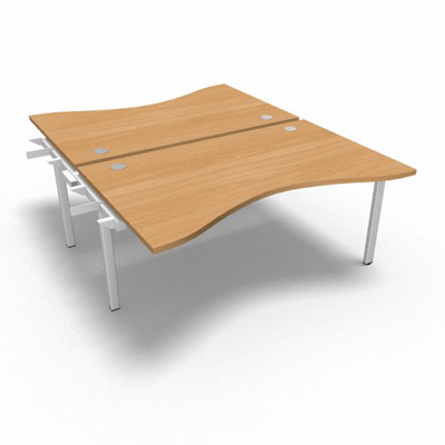 Bench plateau fixe vague sym�trique gamme Conect - h�tre saumonn� - Longueur 160 - Pi�tement Fixe blanc - El�ment Suivant