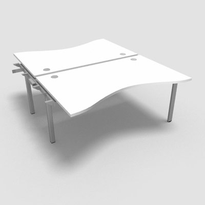 Bench plateau fixe vague sym�trique gamme Conect - blanc neige - Longueur 160 - Pi�tement Fixe gris aluminium - El�ment Suivant