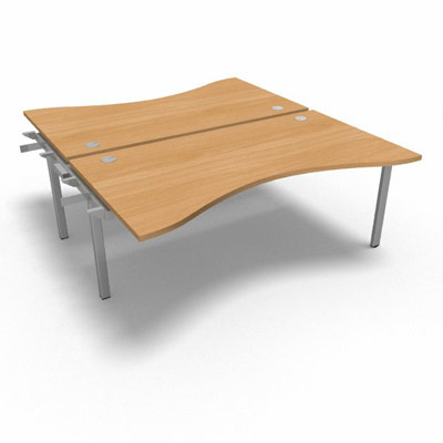 Bench plateau fixe vague symtrique gamme Conect - htre saumonn - Longueur 180 - Pitement Fixe gris aluminium - Elment Suivant