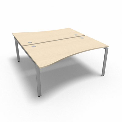 Bench 2 plateaux fixes vague asymtrique gamme Conect - rable blanc - Longueur 160 - Pitement Fixe gris aluminium