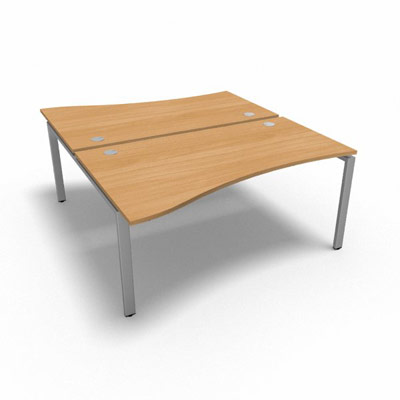 Bench 2 plateaux fixes vague asymtrique gamme Conect - htre saumonn - Longueur 160 - Pitement Fixe gris aluminium