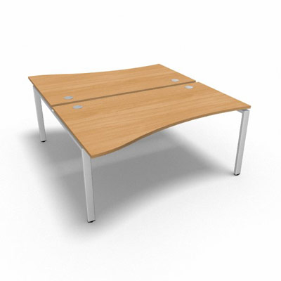Bench 2 plateaux fixes vague asymtrique gamme Conect - htre saumonn - Longueur 160 - Pitement Fixe blanc