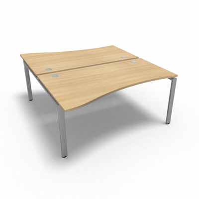 Bench 2 plateaux fixes vague asymtrique gamme Conect - chne clair - Longueur 160 - Pitement Fixe gris aluminium