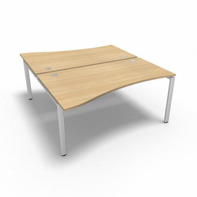 Bench 2 plateaux fixes vague asymtrique gamme Conect - chne clair - Longueur 160 - Pitement Fixe blanc