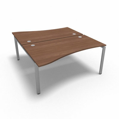 Bench 2 plateaux fixes vague asymtrique gamme Conect - noyer ambr - Longueur 160 - Pitement Fixe gris aluminium