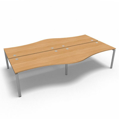 Bench 4 plateaux fixes vague asymtrique gamme Conect - htre saumonn - Longueur 320 - Pitement Fixe gris aluminium