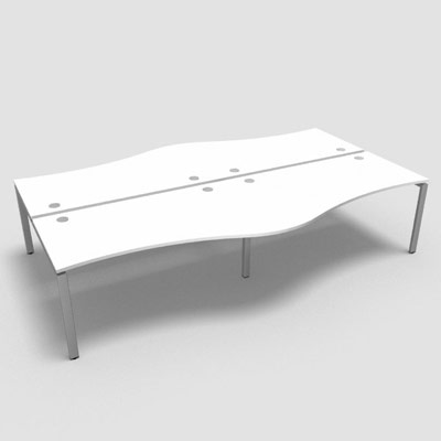 Bench 4 plateaux fixes vague asymtrique gamme Conect - blanc neige - Longueur 320 - Pitement Fixe gris aluminium