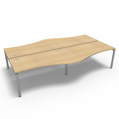 Bench 4 plateaux fixes vague asymtrique gamme Conect - chne clair - Longueur 320 - Pitement Fixe gris aluminium
