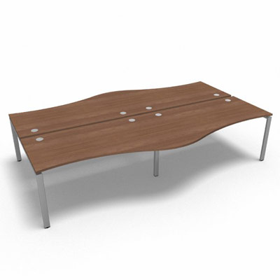 Bench 4 plateaux fixes vague asymtrique gamme Conect - noyer ambr - Longueur 320 - Pitement Fixe gris aluminium