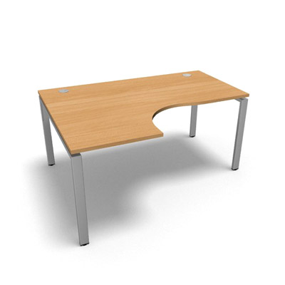 Bureau compact  90 degrs retour 60 cm gamme Conect - htre saumonn - Longueur 160 - Pitement Fixe gris aluminium - Retour gauche