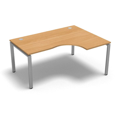 Bureau compact  90 degrs retour 60 cm gamme Conect - htre saumonn - Longueur 160 - Pitement Fixe gris aluminium - Retour droite