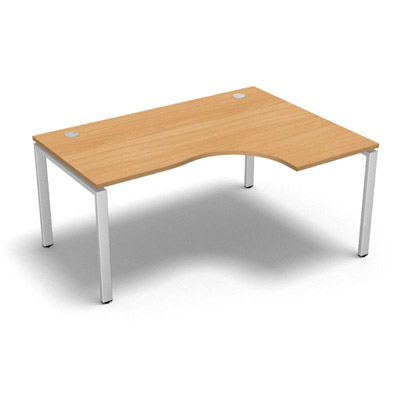 Bureau compact  90 degrs retour 60 cm gamme Conect - htre saumonn - Longueur 160 - Pitement Fixe blanc - Retour droite