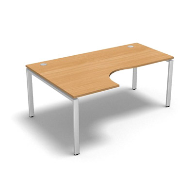 Bureau compact � 90 degr�s retour 60 cm gamme Conect - h�tre saumonn� - Longueur 180 - Pi�tement Fixe blanc - Retour gauche