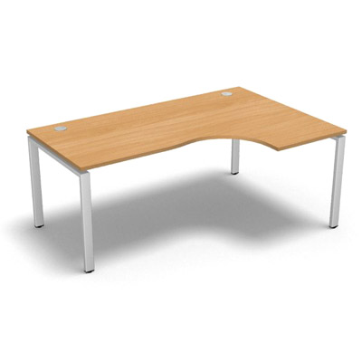 Bureau compact � 90 degr�s retour 60 cm gamme Conect - h�tre saumonn� - Longueur 180 - Pi�tement Fixe blanc - Retour droite