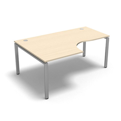 Bureau compact  90 degrs retour 80 cm gamme Conect - rable blanc - Longueur 180 - Pitement Fixe gris aluminium - Retour gauche