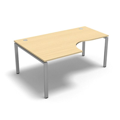 Bureau compact  90 degrs retour 80 cm gamme Conect - htre clair - Longueur 180 - Pitement Fixe gris aluminium - Retour gauche