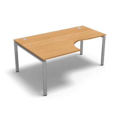 Bureau compact  90 degrs retour 80 cm gamme Conect - htre saumonn - Longueur 180 - Pitement Fixe gris aluminium - Retour gauche