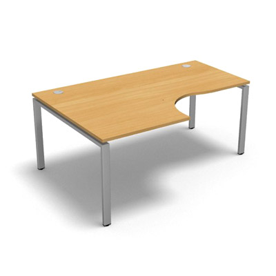 Bureau compact � 90 degr�s retour 80 cm gamme Conect - h�tre dor� - Longueur 180 - Pi�tement Fixe gris aluminium - Retour gauche