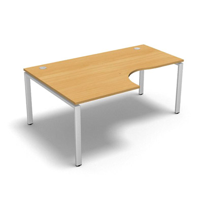 Bureau compact � 90 degr�s retour 80 cm gamme Conect - h�tre dor� - Longueur 180 - Pi�tement Fixe blanc - Retour gauche