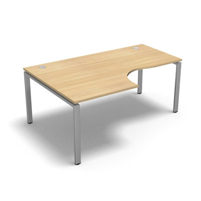 Bureau compact � 90 degr�s retour 80 cm gamme Conect - ch�ne clair - Longueur 180 - Pi�tement Fixe gris aluminium - Retour gauche