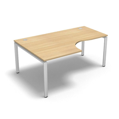 Bureau compact � 90 degr�s retour 80 cm gamme Conect - ch�ne clair - Longueur 180 - Pi�tement Fixe blanc - Retour gauche