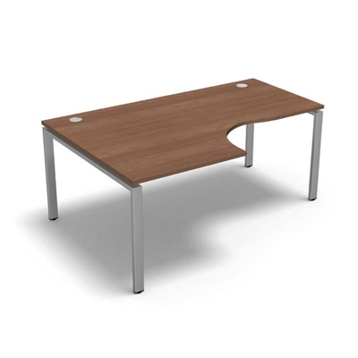 Bureau compact � 90 degr�s retour 80 cm gamme Conect - noyer ambr� - Longueur 180 - Pi�tement Fixe gris aluminium - Retour gauche