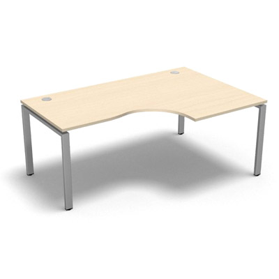 Bureau compact � 90 degr�s retour 80 cm gamme Conect - �rable blanc - Longueur 180 - Pi�tement Fixe gris aluminium - Retour droite