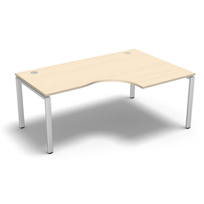 Bureau compact � 90 degr�s retour 80 cm gamme Conect - �rable blanc - Longueur 180 - Pi�tement Fixe blanc - Retour droite