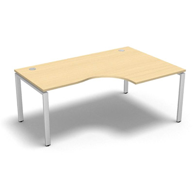 Bureau compact � 90 degr�s retour 80 cm gamme Conect - h�tre clair - Longueur 180 - Pi�tement Fixe blanc - Retour droite