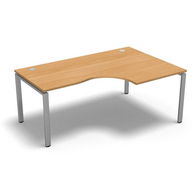 Bureau compact � 90 degr�s retour 80 cm gamme Conect - h�tre saumonn� - Longueur 180 - Pi�tement Fixe gris aluminium - Retour droite