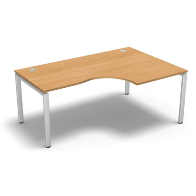 Bureau compact � 90 degr�s retour 80 cm gamme Conect - h�tre saumonn� - Longueur 180 - Pi�tement Fixe blanc - Retour droite