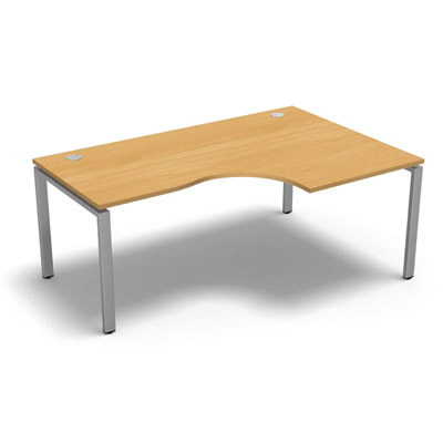 Bureau compact � 90 degr�s retour 80 cm gamme Conect - h�tre dor� - Longueur 180 - Pi�tement Fixe gris aluminium - Retour droite