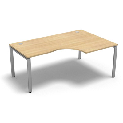 Bureau compact � 90 degr�s retour 80 cm gamme Conect - ch�ne clair - Longueur 180 - Pi�tement Fixe gris aluminium - Retour droite