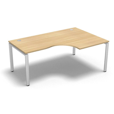 Bureau compact � 90 degr�s retour 80 cm gamme Conect - ch�ne clair - Longueur 180 - Pi�tement Fixe blanc - Retour droite