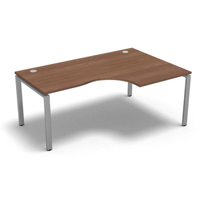 Bureau compact � 90 degr�s retour 80 cm gamme Conect - noyer ambr� - Longueur 180 - Pi�tement Fixe gris aluminium - Retour droite