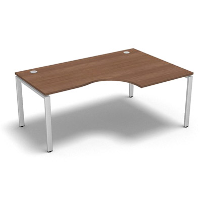 Bureau compact � 90 degr�s retour 80 cm gamme Conect - noyer ambr� - Longueur 180 - Pi�tement Fixe blanc - Retour droite