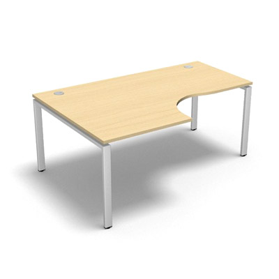 Bureau compact � 90 degr�s retour 80 cm gamme Conect - h�tre clair - Longueur 180 - Pi�tement R�glable blanc - Retour gauche