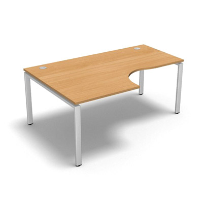 Bureau compact � 90 degr�s retour 80 cm gamme Conect - h�tre saumonn� - Longueur 180 - Pi�tement R�glable blanc - Retour gauche