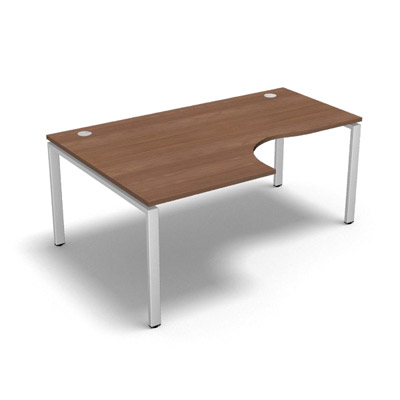 Bureau compact  90 degrs retour 80 cm gamme Conect - noyer ambr - Longueur 180 - Pitement Rglable blanc - Retour gauche