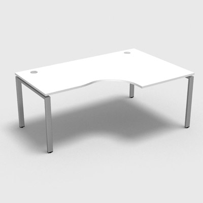 Bureau compact  90 degrs retour 80 cm gamme Conect - blanc neige - Longueur 180 - Pitement Rglable gris aluminium - Retour droite