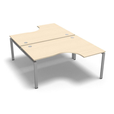 Bench 2 plateaux compact  90 degrs retour 60 cm gamme Conect - rable blanc - Longueur 160 - Pitement Fixe gris aluminium