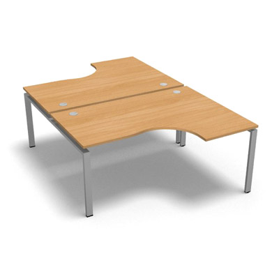 Bench 2 plateaux compact  90 degrs retour 60 cm gamme Conect - htre saumonn - Longueur 160 - Pitement Fixe gris aluminium