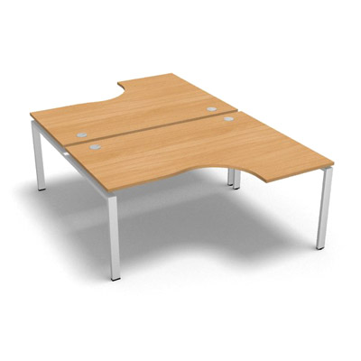 Bench 2 plateaux compact  90 degrs retour 60 cm gamme Conect - htre saumonn - Longueur 160 - Pitement Fixe blanc