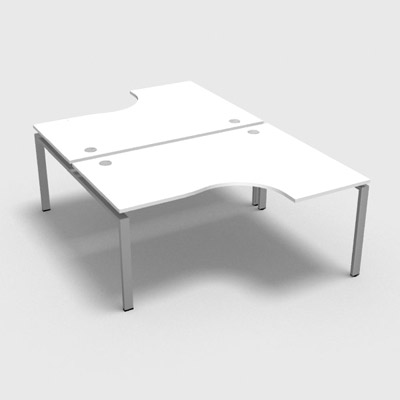 Bench 2 plateaux compact  90 degrs retour 60 cm gamme Conect - blanc neige - Longueur 160 - Pitement Fixe gris aluminium