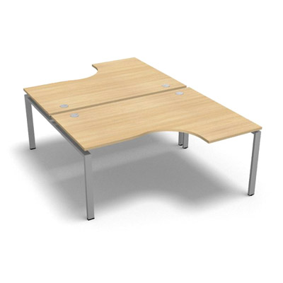 Bench 2 plateaux compact  90 degrs retour 60 cm gamme Conect - chne clair - Longueur 160 - Pitement Fixe gris aluminium