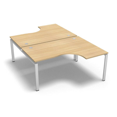 Bench 2 plateaux compact  90 degrs retour 60 cm gamme Conect - chne clair - Longueur 160 - Pitement Fixe blanc
