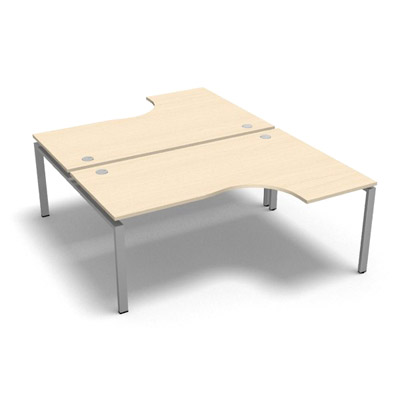 Bench 2 plateaux compact  90 degrs retour 60 cm gamme Conect - rable blanc - Longueur 180 - Pitement Fixe gris aluminium