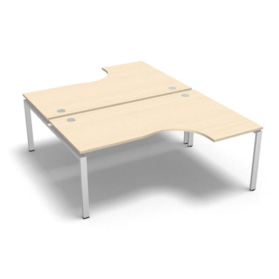 Bench 2 plateaux compact  90 degrs retour 60 cm gamme Conect - rable blanc - Longueur 180 - Pitement Fixe blanc