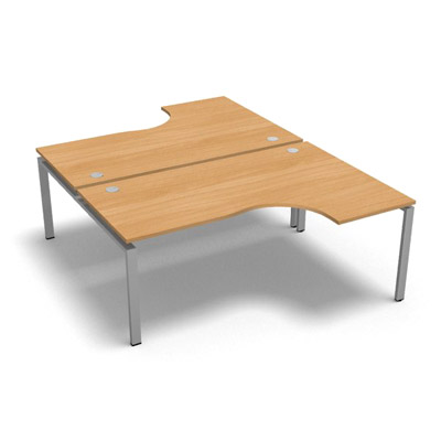 Bench 2 plateaux compact  90 degrs retour 60 cm gamme Conect - htre saumonn - Longueur 180 - Pitement Fixe gris aluminium