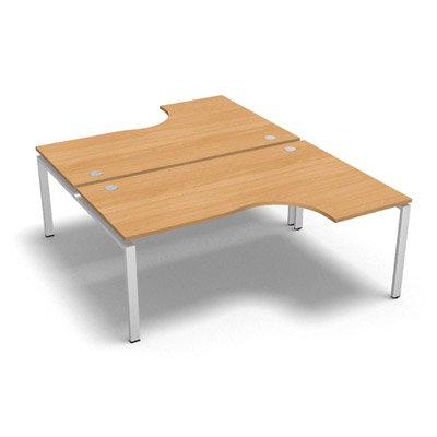 Bench 2 plateaux compact  90 degrs retour 60 cm gamme Conect - htre saumonn - Longueur 180 - Pitement Fixe blanc